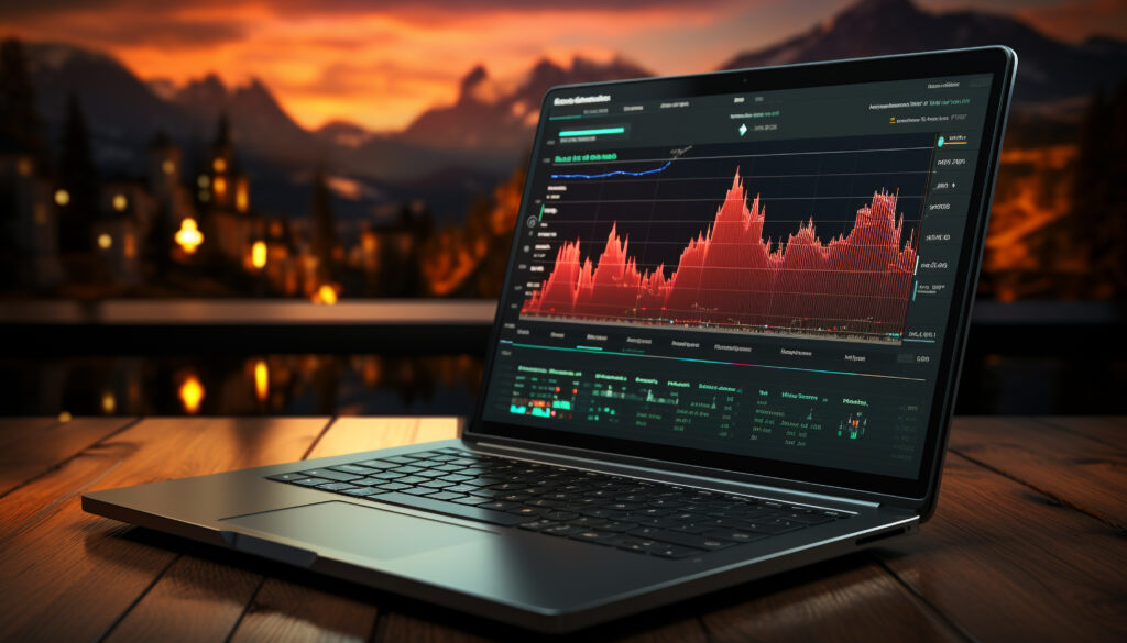 Businessman working on laptop, analyzing data for successful investment growth generated by AI