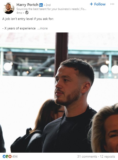 Harry Portch LinkedIn Post