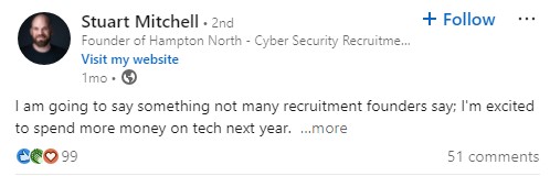 Stuart Mitchell LinkedIn Recruitment Post