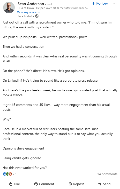 Sean Anderson February 2025 LinkedIn Post