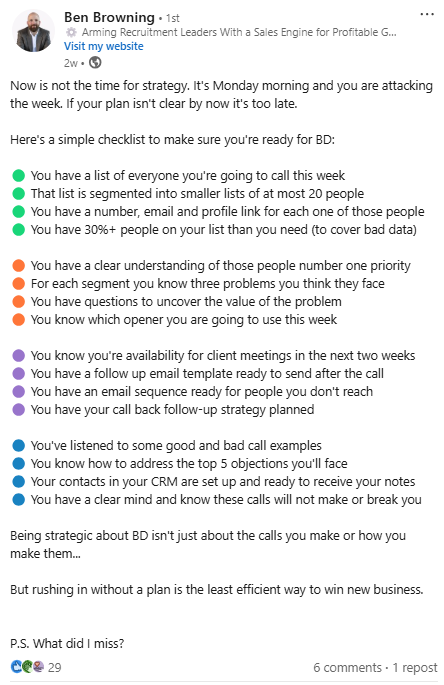 Ben Browning LinkedIn Growth Post March 2025