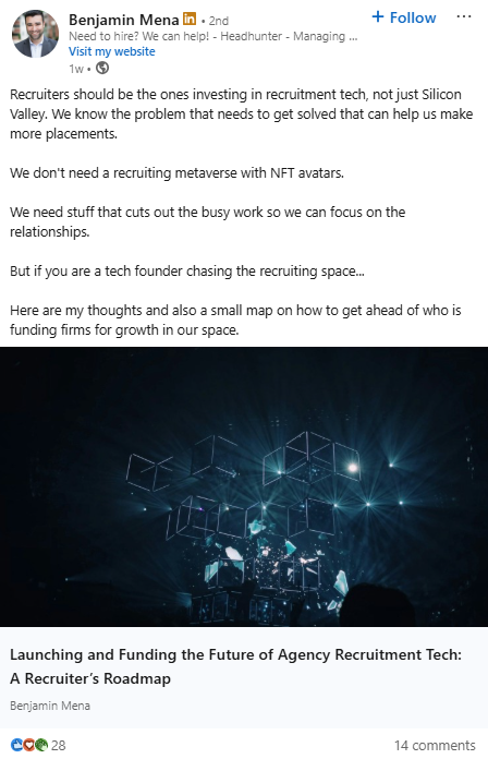 Benjamin Mena LinkedIn Growth Post April 2025