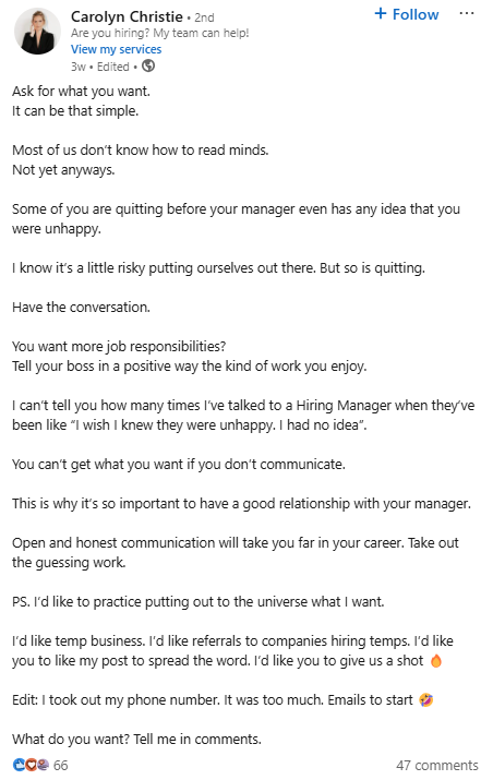 Carolyn Christie LinkedIn Post April 2025