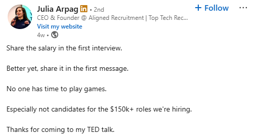 Julia Arpag LinkedIn Post Top 100