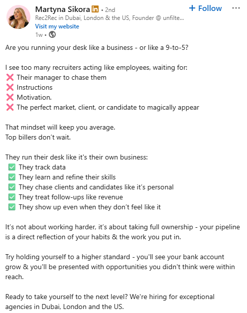 Martyna Sikora LinkedIn Post Top 100