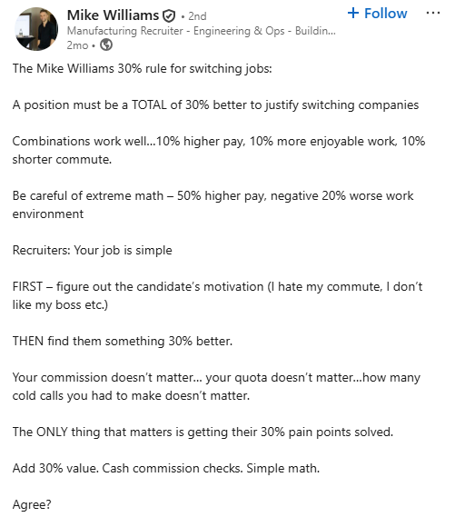 Mike Williams LinkedIn Post Top 100