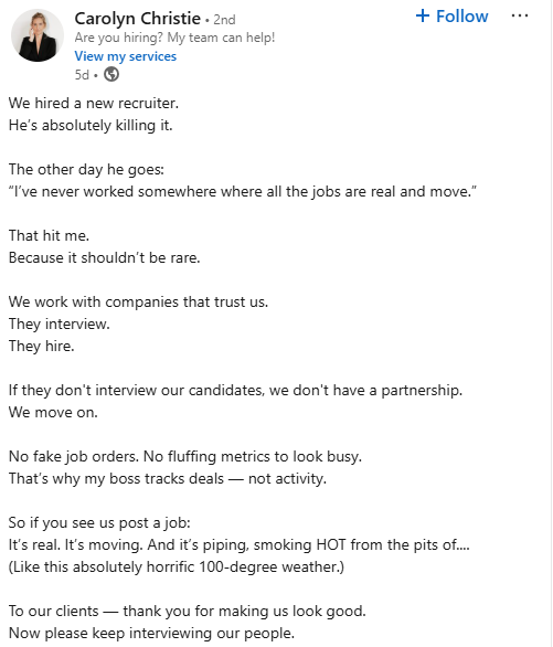 Carolyn Christie LinkedIn Recruitment Influencer June 2025