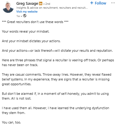 Greg Savage LinkedIn Recruitment Influencer June 2025