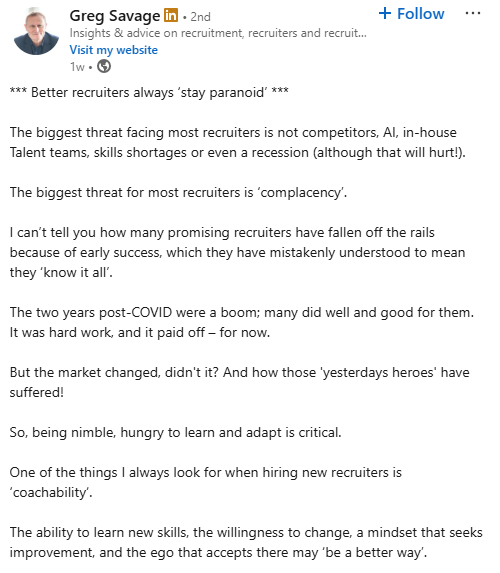 Greg Savage Top30 Recruitment Influencers August 2025